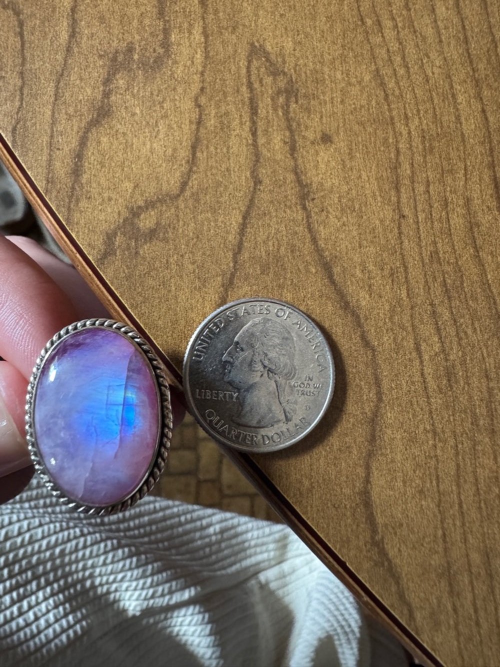 Solid Sterling Silver Pink Moonstone Oval  Rope Bezel Ring - Picture 8 of 10